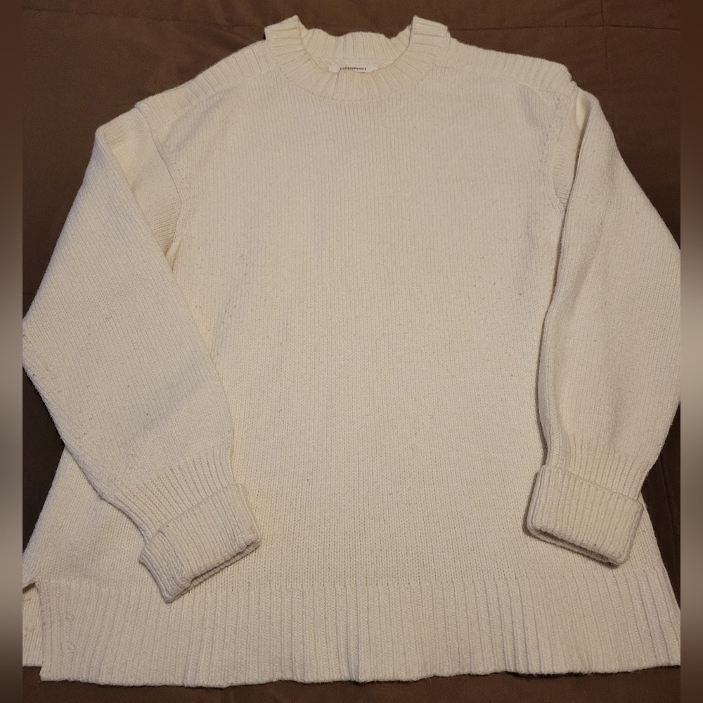 Anthropologie Cold Shoulder Cream Knit Pullover